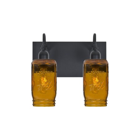 Besa Lighting Milo 4 Vanity, Amber, Black, 2x60W Incandescent 2WG-MILO4AM-BK